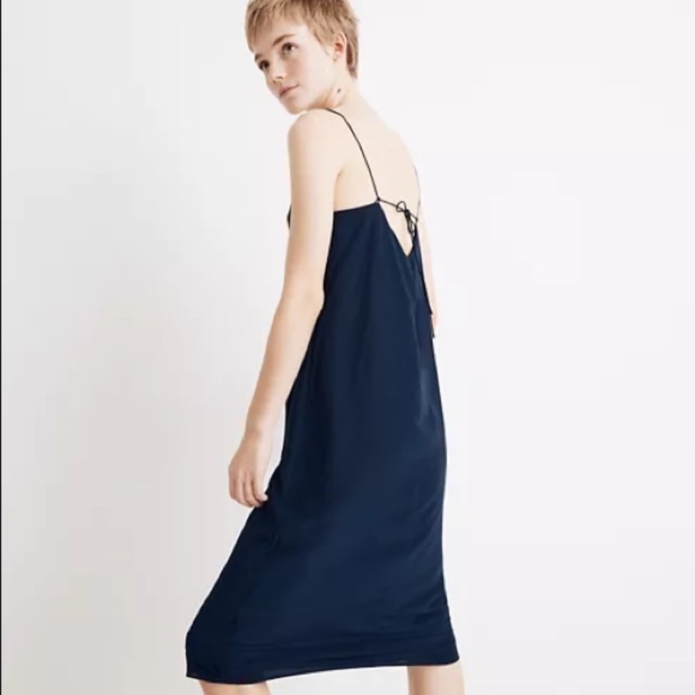 Madewell silk tie-back slip dress navy - Picture 4 of 8